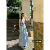 ราคา เดรสเกาะอกลายตารางสีน้ำเงิน สำหรับผู้หญิง ใส่หน้าร้อน สไตล์ฝรั่งเศส เอวสลิมฟิต afterparty เทป ชุด มินิเดรส สวย ๆ เสือ ผ้า คน อ้วน เดรส ให้ นม (1731462997418739384)