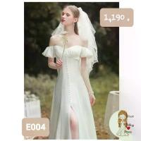 ราคา New ชุดเจ้าสาว E004 ชุดแต่งงาน ชุดพรีเวดดิ้ง เนียบ ผ้าดี มินิมอล เปิดไหล กระโปรงทรงเอ ผ่าด้านหน้า พร้อมส่งจาก กทม. (1734097425747117580)