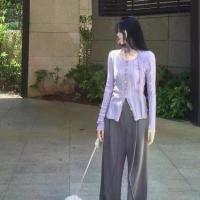 ราคา เสื้อคาร์ดิแกนถัก สีม่วง สไตล์ฝรั่งเศส ชิคๆ สวย สำหรับผู้หญิง ดีไซน์เก๋ คอเชือกแขวนคอ ริบบิ้น แขนยาว เสื้อคาร์ดิแกน ฤดูร้อน (1732377420668110255)