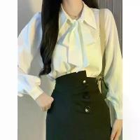 ราคา เสื้อเชิ้ต แขนยาว โบว์ฝรั่งเศส ซับในผ้าฟลีซ เสื้อเชิ้ตพร็อพ สีขาว มืออาชีพ คอปกผูกโบว์ ริบบิ้น ท๊อป (1733013486956021049)