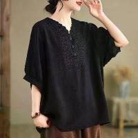 ราคา เสื้อยืดผ้าลินินผ้าฝ้ายผู้หญิง พลัสไซส์ ศิลปะ ฤดูร้อน สไตล์วินเทจ เสื้อแขนสามส่วน ทรงหลวม สไตล์ใหม่ เหมาะสำหรับชุดฤดูร้อนของแม่ เสื้อ คอปาด เสื้อ สติช (1731792369973233086)