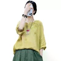 ราคา เสื้อยืด ปัก ศิลปะ ย้อนยุค เกาหลี ฤดูร้อน พลัสไซส์ เสื้อสตรี ทรงหลวม ลำลอง วัสดุผ้าฝ้ายลินิน ปี 2025 ชุด ลีลาศ ผู้ หญิง (1732601637599020544)