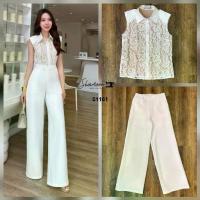 ราคา French Korea ชุดSetเสื้อลูกไม้แขนกุด+กางเกงขายาว สีขาว ใส่ทำงานสวยหรู สุภาพ Showroom (1734155248953231241)