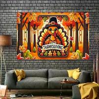 ราคา 2D Flat, Home Decor Tapestry 2D Flat, Happy Thanksgiving- Cute Turkey Decoration with Autumn Leaves Forest Background- 8x6 Feet Large Party Decoration, Home Garden Studio Backgro (1733122833636951213)