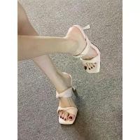 ราคา Relaxed Pace High Heels Women New Square Toe Thin Heel Pink One-Strap Sandals Open-Toe Slippers City Stroll (1734065648635184485)