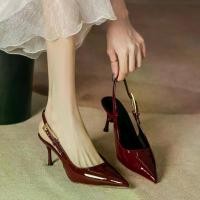 ราคา Women'S High-Heeled Shoes Pointed Toe Strap Red Patent Leather Closed Toe Sandals (1733873302664742245)