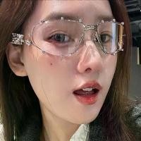 ราคา Diamond-Encrusted Glasses Frame Fashionable with Diamonds Irregular Shape Non-Prescription Glasses Street Style Large Frame Metal Glasses Frame Personality (1733829732090545822)