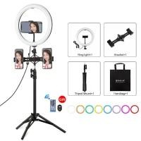 ราคา PULUZ 10.2 inch 26cm Curved Surface RGBW LED Ring Light + 1.1m Tripod Mount + Dual Phone Brackets Horizontal Holder + Vlogging Video Light Live Broadcast Kits with Remote Contro (1729618594010925917)