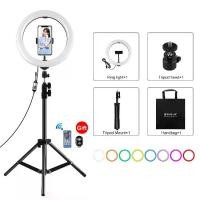 ราคา PULUZ 1.1m Tripod Mount + 10.2 inch 26cm Curved Surface RGBW LED Ring Vlogging Video Light Live Broadcast Kits with Remote Control & Phone Clamp(Black) (1729618594636925789)