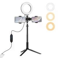 ราคา PULUZ Tripod Mount + Extension Rod + Live Broadcast Dual Phone Bracket + 6.2 inch 16cm LED Ring Vlogging Video Light Kits (1729617997614451549)