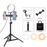 ราคา PULUZ 70cm Tripod Mount + Live Broadcast Dual Phone Bracket + 6.2 inch 16cm LED Ring Vlogging Video Light Kits (1729617994247539549)