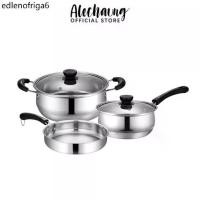ราคา ♤Alechaung เซ็ตหม้อกระทะ 3 ชิ้น ชุดหม้อสแตนเลส ใช้กับเตาแม่เหล็กไฟฟ้าได้ กระทะสแตนเลส cooking pot set❂ (1733400189317448932)