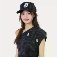 ราคา Flat-brimmed cap with striped design and embroidered three-dimensional letters from South Korea. | Casual retro flat-brim baseball cap. Duckbill hat for men and women, adjust (1734454293071365860)