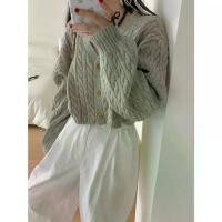 ราคา South Korea Dongdaemun Lantern Sleeve Collar Braided Sweater Jacket Short Outerwear for Women Loose High Waist Knitted Cardigan (1733254122129164284)