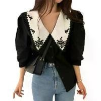 ราคา South Korea Chic Retro Design เสื้อเชิ้ตหญิง สูทเกาหลีรีทรอ Embroidered ปลายเสื้อสูง Loose Fit ฟренช์ชิค สีผสมได้ หนาวน้อยระบายอากาศ ผ้าฝ้าย Single-Breasted Loose Puff Sleeve Shi (1733250882550268968)