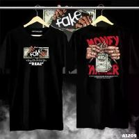 ราคา เสื้อยืดพิมพ์ลาย "FAKE" และ "MONEY MAKER" ลายเท่ๆ สวมใส่สบาย (1734004235651155479)