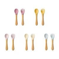 ราคา [COD] 2PCS Baby Learning Spoons Utensils Set Food Grade Wooden Handle Silicone Spoon Fork Cutlery Training Spoon Feeding Tableware (1733453261361677617)