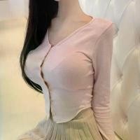 ราคา South Korea New Gentle Pink ~ Temperament Long Sleeve Feminine Buttoned Chest-Enhancing Thin Cardigan [COD] Tops (1733467126913205839)