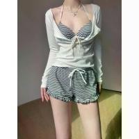 ราคา Honey Dream Striped Bikini Three-Piece Set for Women with Underwire Push-Up Two-Piece Swimsuit Cover-Up Swimwear Sexy Hot Spring (1733532908472665995)