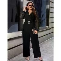 ราคา SHEIN (XL-2XL) Clasi Plus Size Glitter Mesh Splicing Jumpsuit เดรสสาวอวบ ชุดออกงาน (1733669360239413211)
