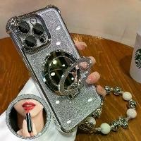 ราคา Case For iPhone 14 13 Pro Max 6 7 8 Plus 17 Air X XR XS Max Bracelet Chain Flip Mirror With Bracket Holder Plating Bling Glitter Soft Shockproof Transparent Cover (1734362317319275761)
