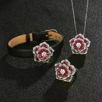 ราคา Jewelry set, ring, necklace, bracelet, camellia, full diamond, blood swan, ruby, vintage, high-end feeling, women's version. (1734244683286087417)
