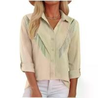ราคา 20252025 Independent Station Summer Women's Comb Feather Print Long Sleeve Shirt Women's Top (1733330325971568495)