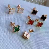 ราคา New Store Limited Time Discount Four-Leaf Clover S925 Silver Mini Earrings Red Black Agate Turquoise Butterfly White Shell Gray Shell Pink Shell Women Spring New Low Price Promotion (17341171365415830