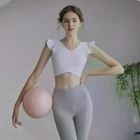 ราคา 2024 Summer Yoga Dress with Chest Cushion Open Back Vest Women's Pilates Gym Sports Short Ruffle Sleeve Top (1733031108795532904)