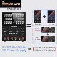 ราคา NICE-POWER แหล่งจ่ายไฟ DC แบบคู่ตัวแปร: 4 in 1 (30V 10A ,,20A ,60V 10A) Series หรือ Parallel Adjustable Switching ควบคุมความแม่นยำสูง 5V/2A พอร์ต USB Bench Lab Power Supplies (1733988979302106504)