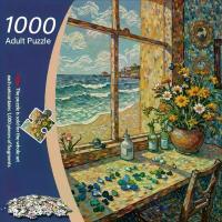 ราคา Smart Watch 1000 Piece Adult Puzzle - Seaside Window View and Sunflowers, Ocean Scenery and Pebbles - Oil Painting Texture Puzzle - Large Frameless Puzzle, Suitable for Beginners (1734082503938311739)