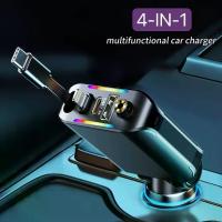 ราคา 66W 4-in-1 Compact Car Charger, Type-C with 80cm Retractable Cable + Surround Lighting and Star Projection + 180°Rotatable Plug + Dual Port USB-C and USB-A, Compatible with iPhon (1733442112026019306)