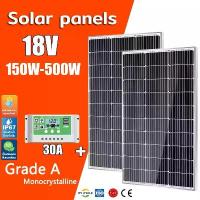 ราคา ✽แผงโซล่าเซลล์ แผงชาร์จแสงอาทิตย์ solar cell แผงโซล่า แผ่นโซล่าเซลล์ 18V 150W-500W solar panel♪ (1734156577081492885)