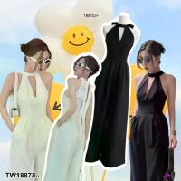 ราคา บอดี้สูทปาดไหล่โชว์เอว1ข้างTW18872 Jumpsuit จั้มสูทแขนกุด ขายาว ผูกโบว์คอหลัง .. (1733854548851459740)