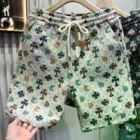 ราคา 2025 Trendy Straight Men's Shorts Elastic Waist Five Points Floral Print Casual Jumpsuit Beach Pants European Goods Middle Pants Youth Style (1733109284443424568)