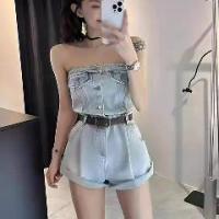 ราคา Denim Strapless Jumpsuit, New Summer Fashion, For Women, Korean Style, Waist Slimming, Wide Leg Straight Pants denim overalls (1733481199038596659)