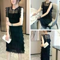 ราคา Spring and Autumn Women's New French Style Elegant Little Black Dress Cake Dress, Plus Size Fat Girls Can Wear 150kg Long Dress, Gentle Sexy Lace Patchwork Midi Dress (1733510174383572500)