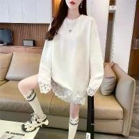 ราคา Lace Trim Hem Layered White Regular Shoulder Long Sleeve T-Shirt for Women Spring Plus Size Fat MM Inner Wear Top (1734060805567186556)