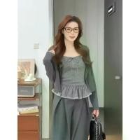 ราคา 2025 Plus Size Fat mm Early Autumn Sweet and Spicy Lace Polka Dot Ruffled Camisole Women's Long Sleeve Cardigan Top Two-Piece Set (1733096619542546173)