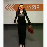 ราคา Plus Size Fat MM 150kg Dress Sexy Black Lace Elegant Patchwork Long Sleeve New French Style Slim Fit (1733949362521605527)