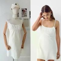 ราคา BERSHKA linen mini dress เดรสสายเดี่ยว ผ้าลินิน สีขาว แท้ (1734625068637914245)