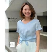 ราคา 【ขายดี】 (Pre-Order) Virin Clothing Fashion Clothing, Linen Shirt, Summer Linen Model, Can Be Worn on 2 Sides, Size Xs(36") S(38") M(40") L(42"), V-Neck, Short Sleeves, Tied at th (1734543568084501658)