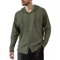 ราคา New Spring Summer Men's Hooded T-shirt Shirt Solid Color Cotton Linen Men's Casual Long Sleeve Top (1734166253021529336)