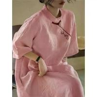 ราคา 2026 Spring/Summer Cotton and Linen Loose Vintage Embroidered New Chinese Style Cheongsam Dress with Small Stand Collar Embroidered Skirt (1734558557287580830)