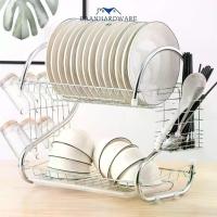 ราคา ที่คว่ำจานสแตนเลส 2 ชั้น S shape 40*37*25 CM พร้อมที่คว่ำแก้ว 6 ใบ ชั้นวางจาน Dish Rack CB-208 (1734464548570236394)