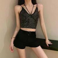 ราคา Summer New Style Internet Celebrity Short Camisole Top Sequin Vest Women V-neck Sexy Nightclub Halter Neck Rhinestone Anchor Wrap Chest Halter Top Women (1733426511892743535)
