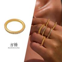 ราคา Geometric Plain Ring with Zircon Inlay for Women, Titanium Steel Gold-Plated Elegant Stackable Ring Jewelry, cool style (1733037040429926271)