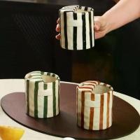 ราคา Hand-Painted Striped Ceramic Mug, 300ml Coffee Cup With “Coffee Time” Embossed - Vintage Style K5P7 (1733515859368510970)
