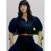 ราคา [Pomelo] เสื้อยีนส์แขนตุ๊กตา / Puffed Sleeve Denim Blouse (1733736681096905819)