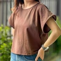 ราคา เสื้อคอปาด ผ้าฝ้ายแท้ลินิน Cotton Scoop Neck Loose-Fitting Blouse (1730818232535976609)